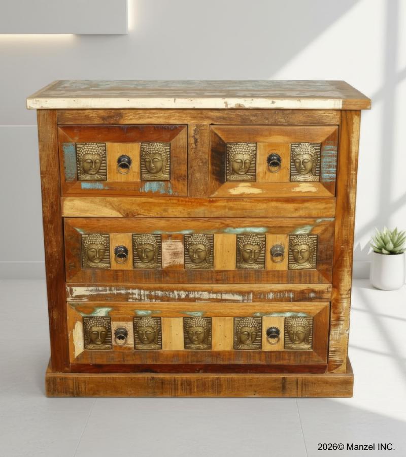 SOLID RECLAIMED TEAK WOOD W/ BRASS CASTINGS BUREAU DRESSER