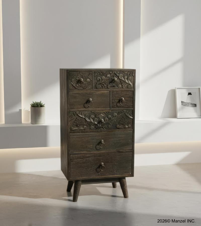 SOLID HAND CARVED WOOD 7 DRAWER CHEST CABINET