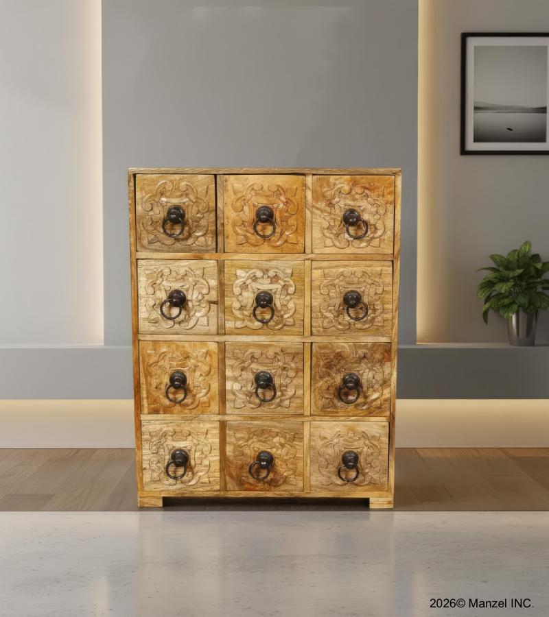 SOLID WOOD HAND CARVED 12 DRAWER CHEST