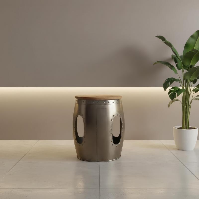 SOLID WOOD & METAL END TABLE