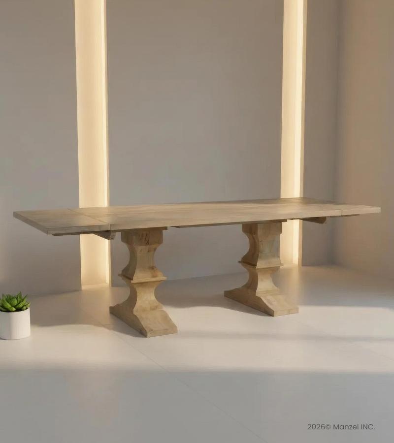 SOLID WOOD PEDESTAL EXTENSION DINING TABLE