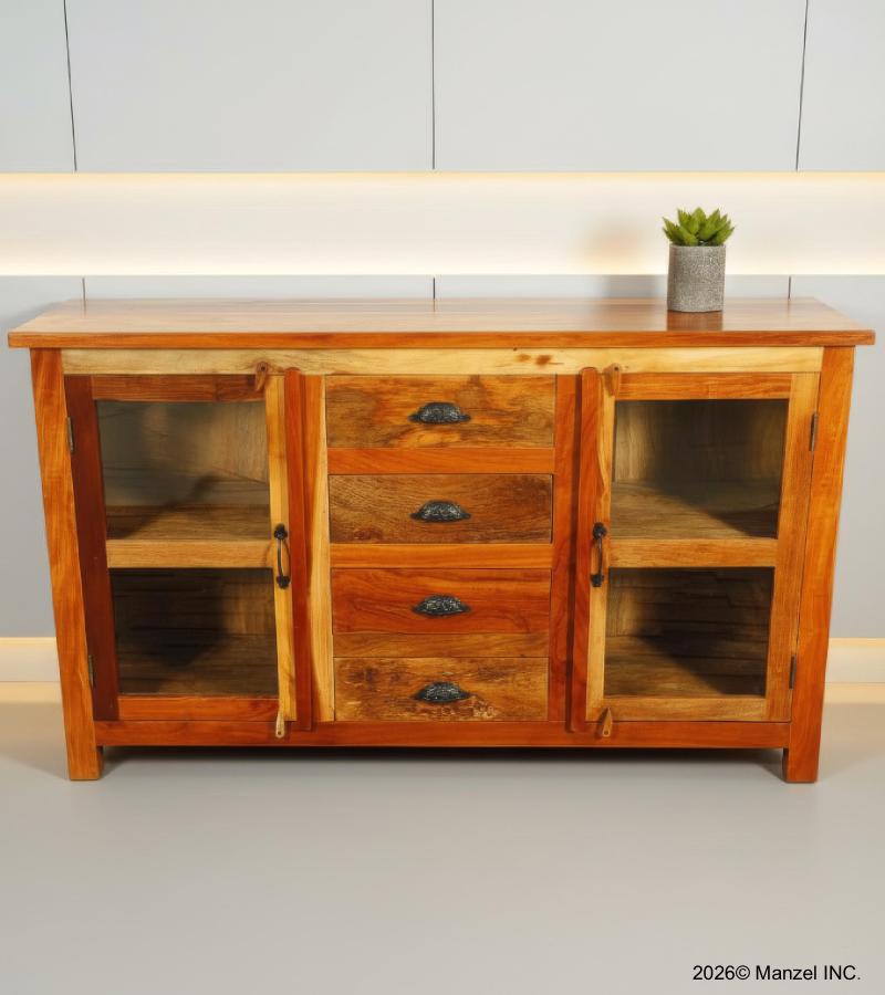 WOODEN DRAWER GLASS SIDEBOARD