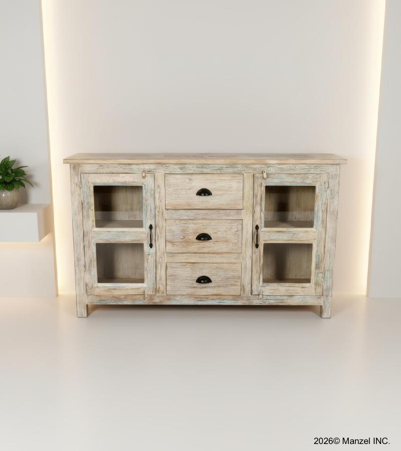 SOLID RECLAIMED TEAK WOOD & GLASS SIDEBOARD