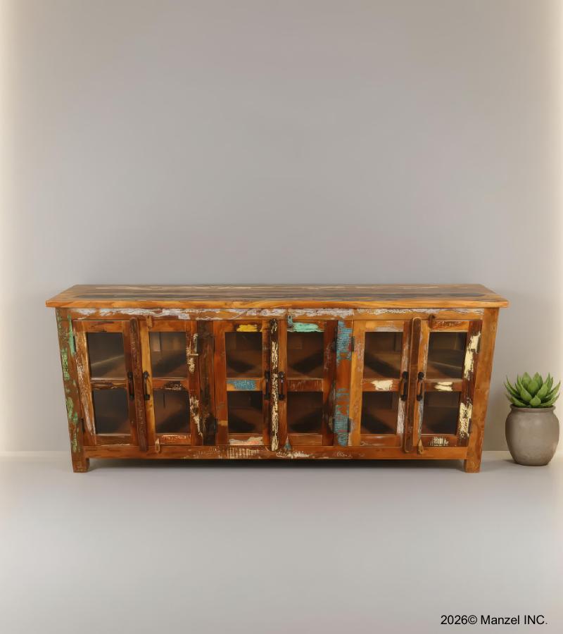 SOLID RECLAIMED TEAK WOOD & GLASS SIDEBOARD