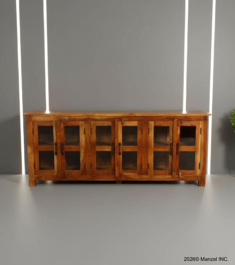 SOLID RECLAIMED TEAK WOOD & GLASS SIDEBOARD