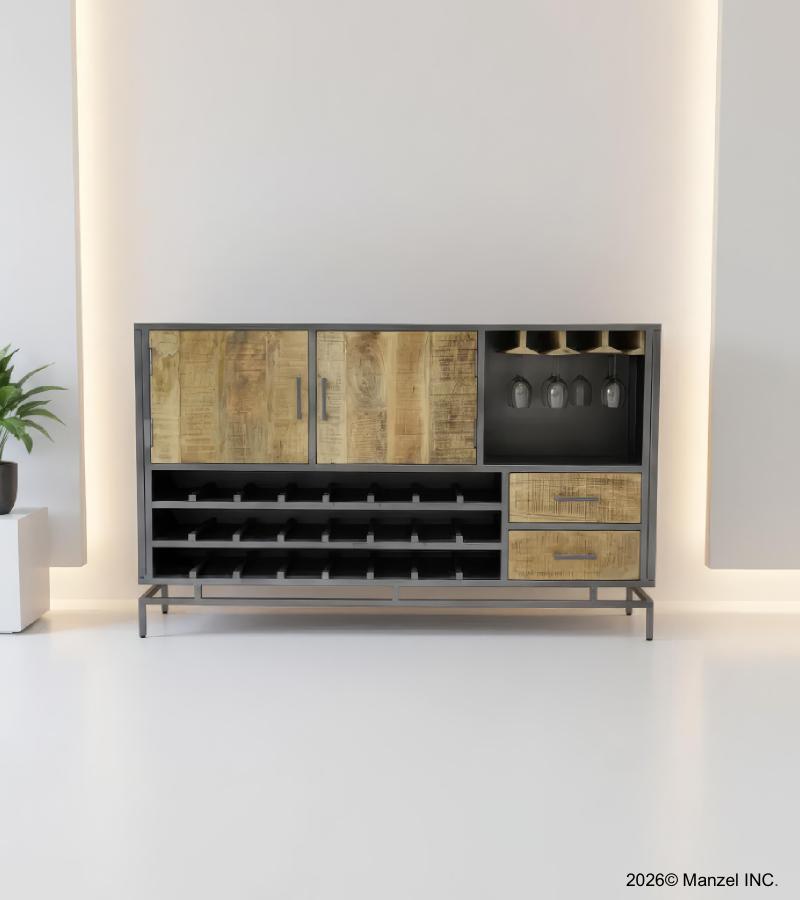 SOLID WOOD & IRON WINE RACK SIDEBOARD