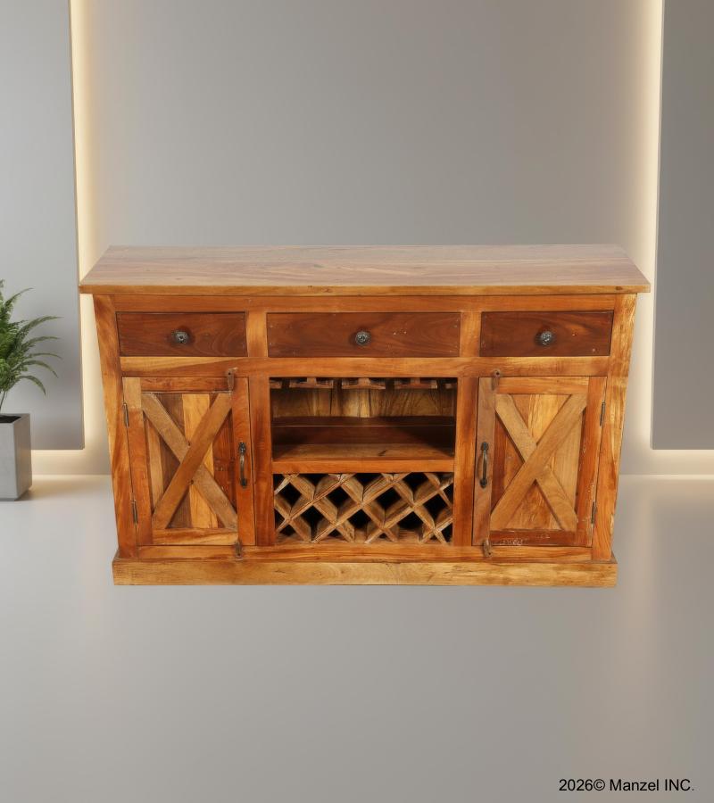 SOLID RECLAIMED TEAK WOOD WINE & LIQUOR SIDEBOARD
