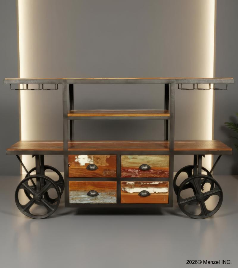 SOLID RECLAIMED TEAK WOOD WINE & LIQUOR CART