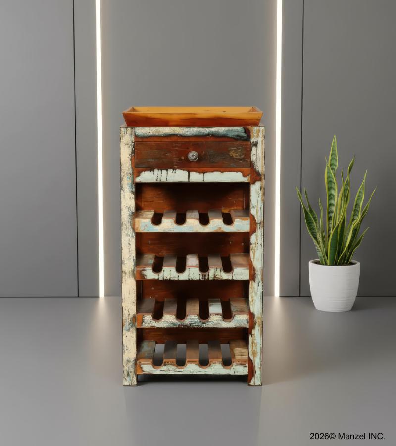 SOLID RECLAIMED TEAK WOOD WINE BAR W/ DRAWER & TRAY