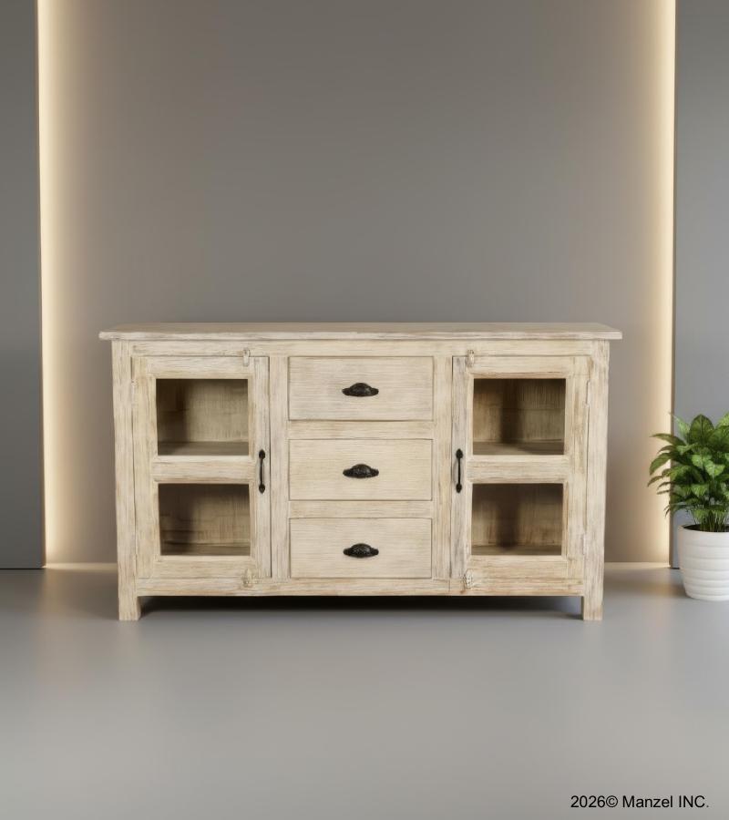 SOLID RECLAIMED TEAK WOOD & GLASS SIDEBOARD