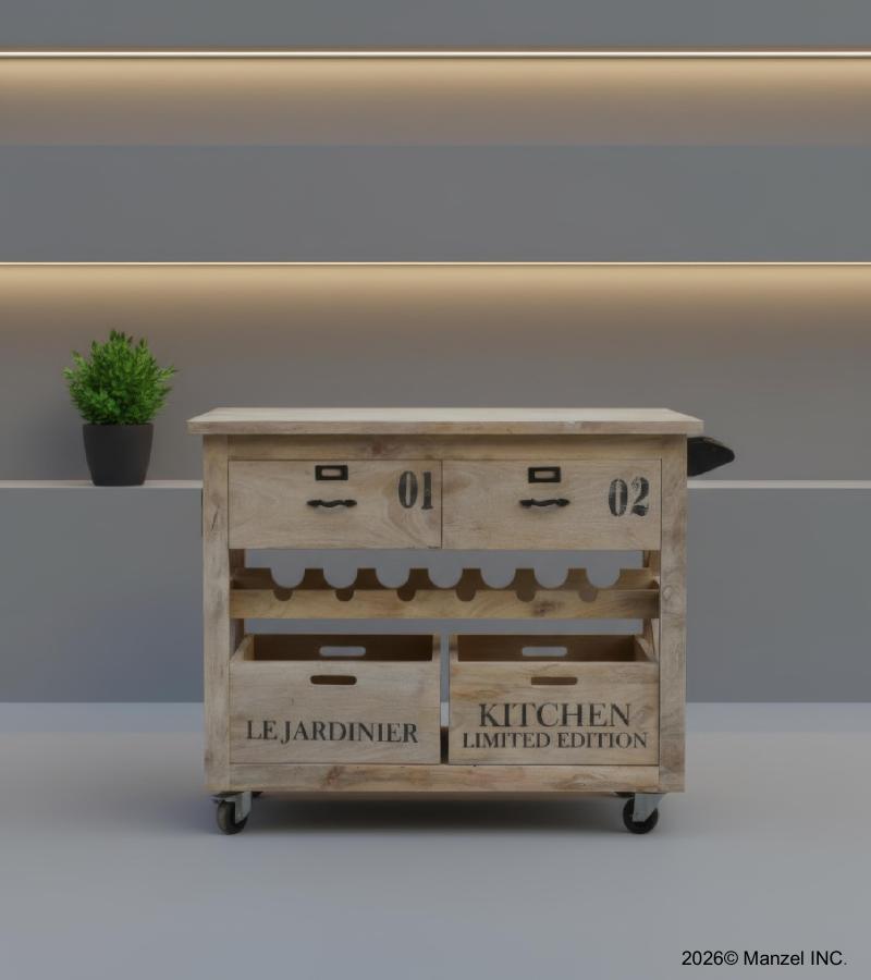 SOLID WOOD KITCHEN TROLLY ISLAND