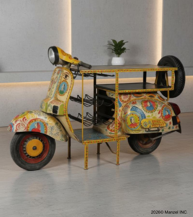 BOHO HAND PAINTED MULTI COLOR SCOOTER WINE RACK