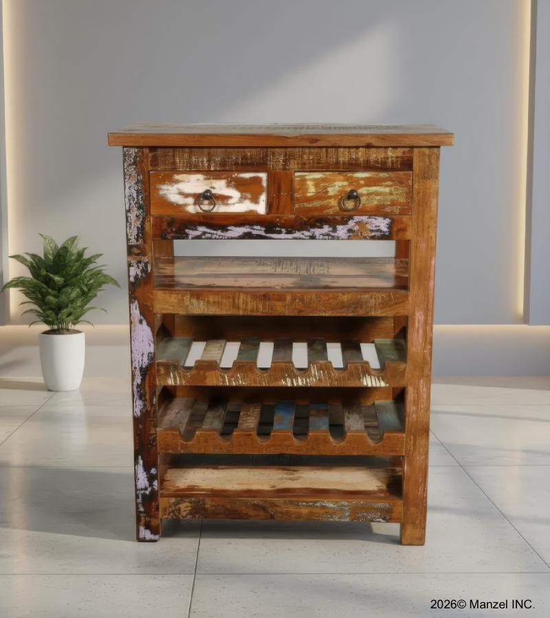 SOLID RECLAIMED TEAK WOOD WINE CABINET