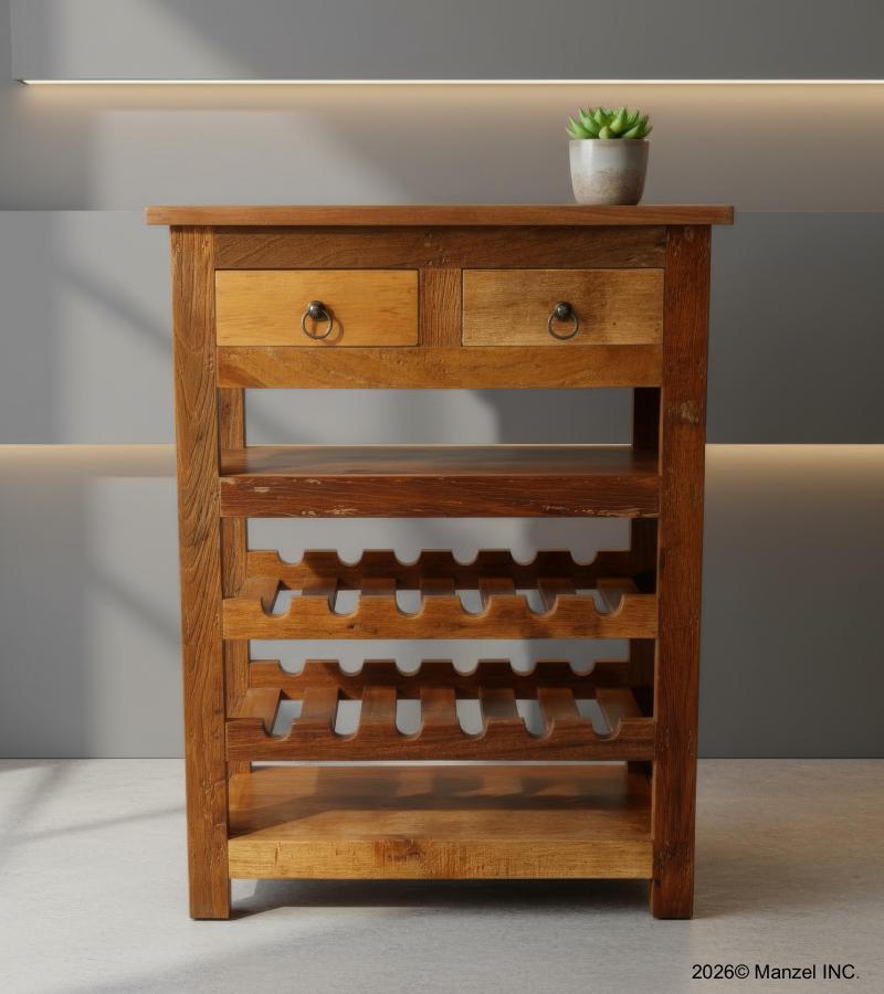 SOLID RECLAIMED TEAK WOOD WINE BAR W/ STORAGE