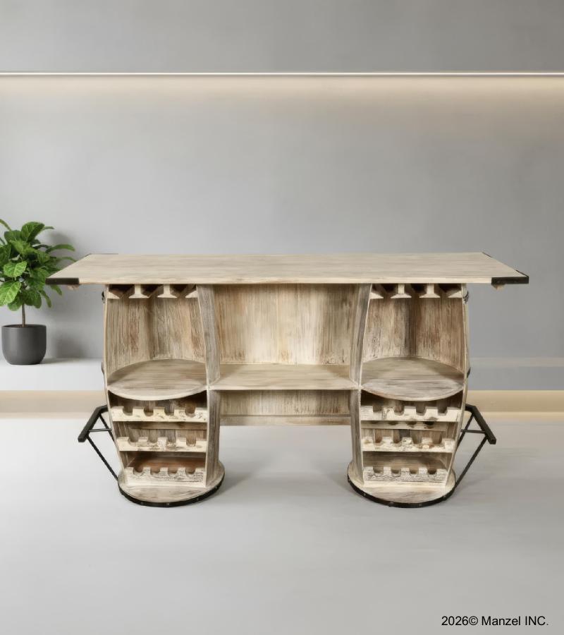 SOLID RECLAIMED TEAK WOOD DOUBLE BARREL BAR