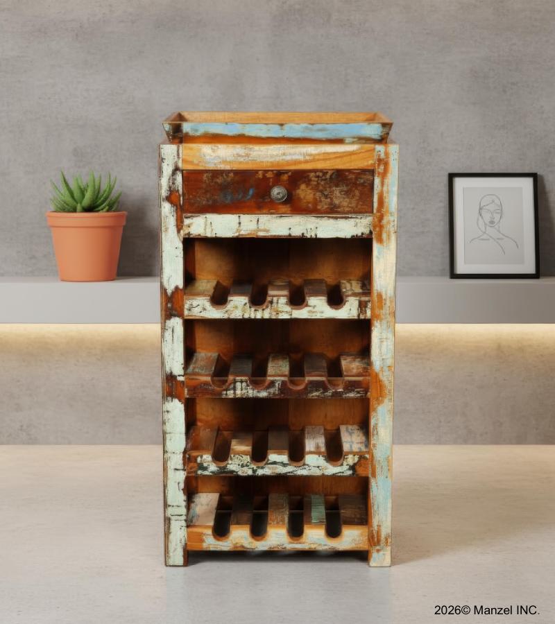 SOLID RECLAIMED TEAK WOOD WINE BAR W/ DRAWER & TRAY