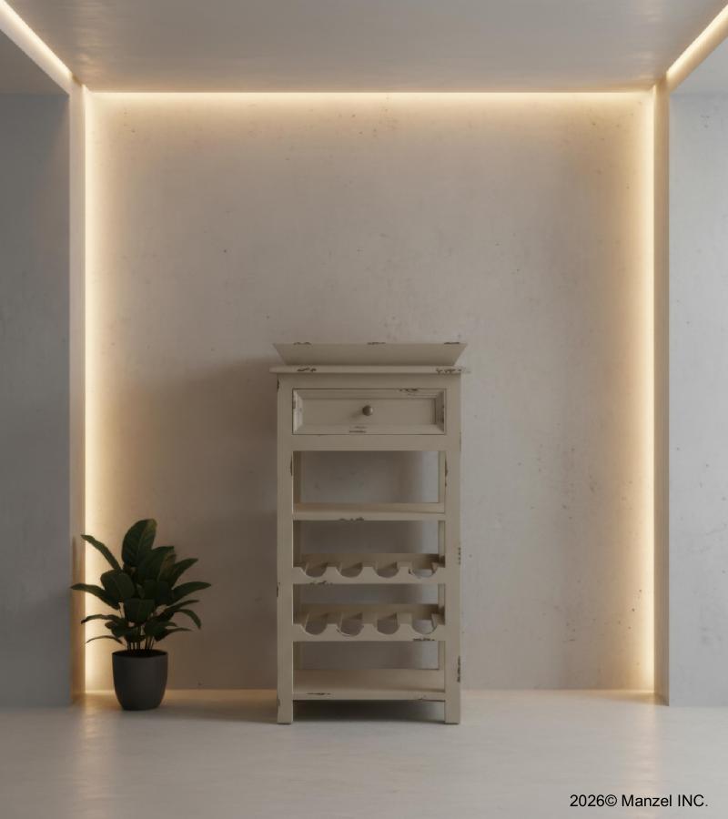 SOLID WOOD WINE BAR W/ SHELVES, DRAWER & TRAY