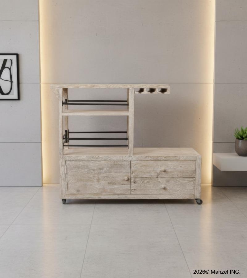 SOLID WOOD BAR TROLLY