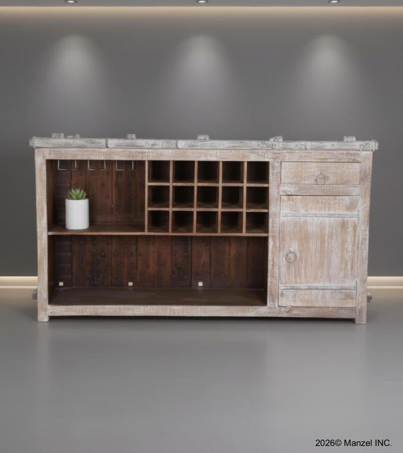 SOLID RECLAIMED TEAK WOOD WINE BAR CABINET