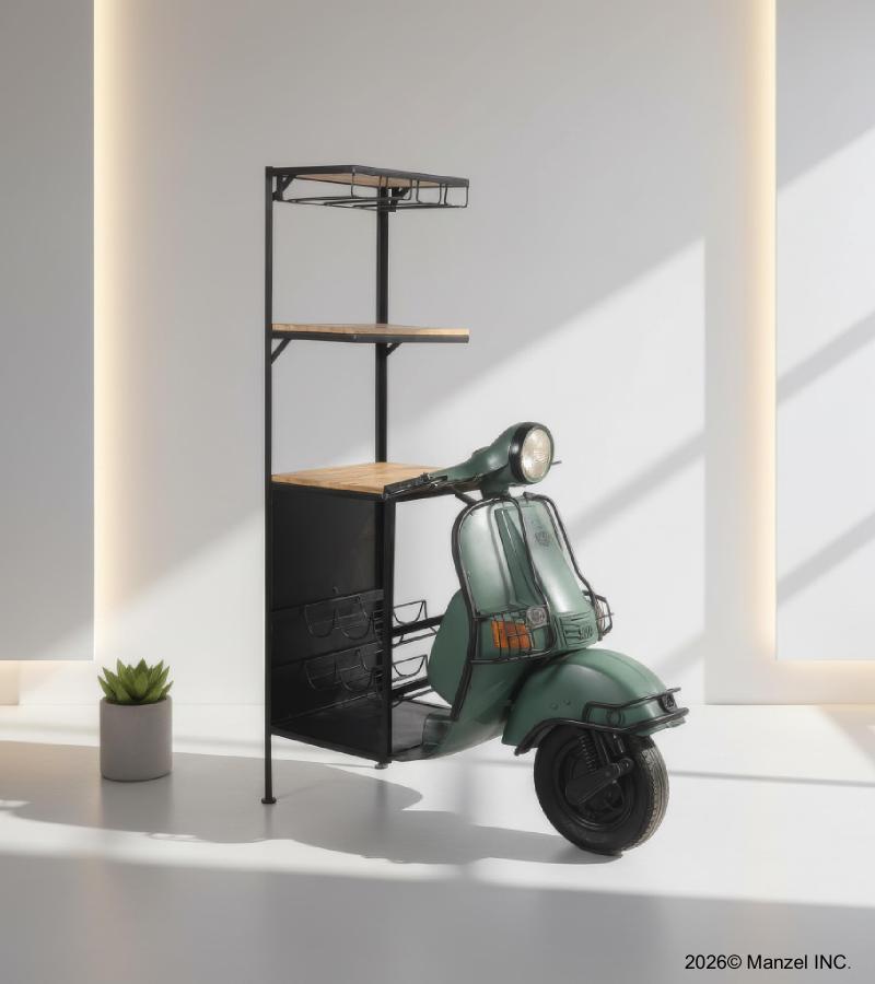 SOLID WOOD & IRON SCOOTER WINE RACK