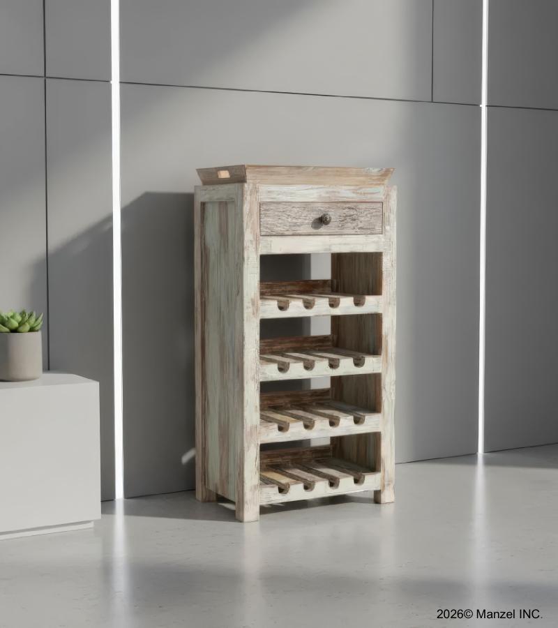 SOLID RECLAIMED TEAK WOOD WINE BAR W/ DRAWER & TRAY