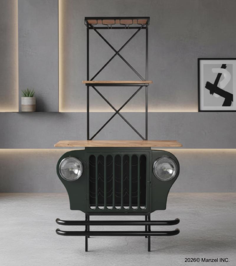 SOLID WOOD & IRON JEEP INSPIRED WINE RACK