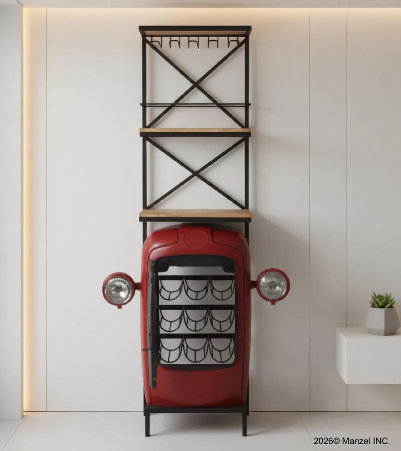 IRON & SOLID WOOD TRACTOR WINE RACK