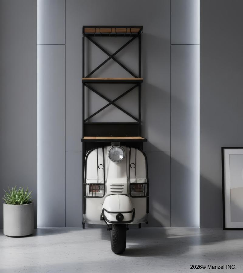 SOLID WOOD & IRON SCOOTER WINE RACK