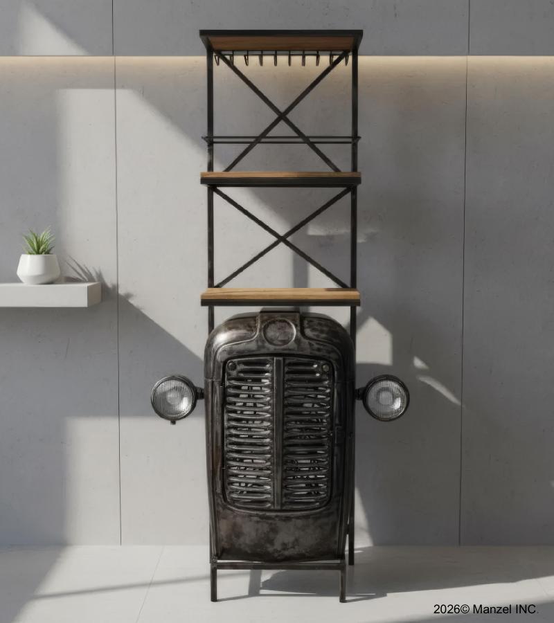 SOLID IRON & WOOD TRACTOR BAR COUNTER + SHELF