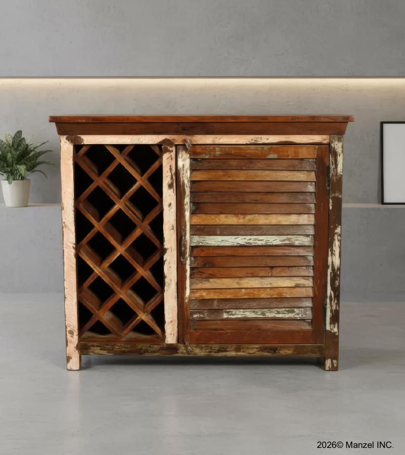 SOLID RECLAIMED TEAK WOOD WINE LIQUOR BAR