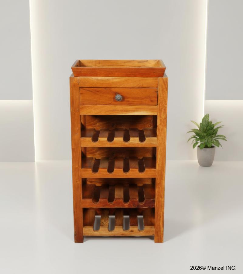 RECLAIMED SOLID TEAK WINE BAR W/ DRAWER & TRAY