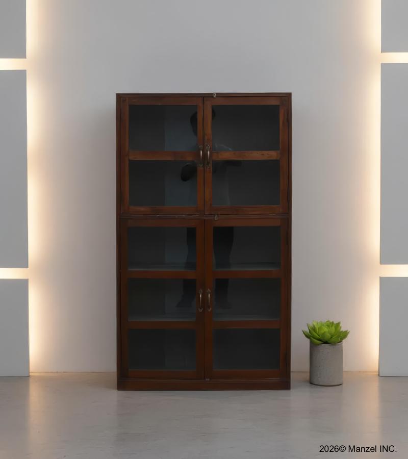 RECLAIMED TEAK WOOD & GLASS CABINET DISPLAY