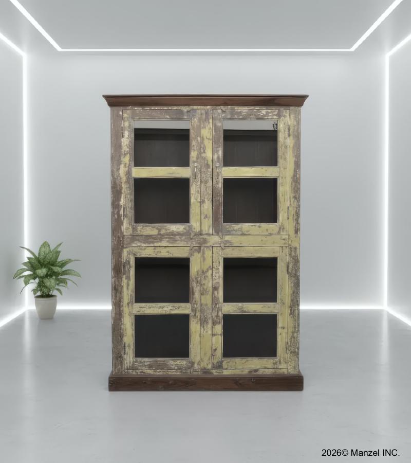 VINTAGE RECLAIMED TEAK WOOD & GLASS CABINET DISPLAY CASE