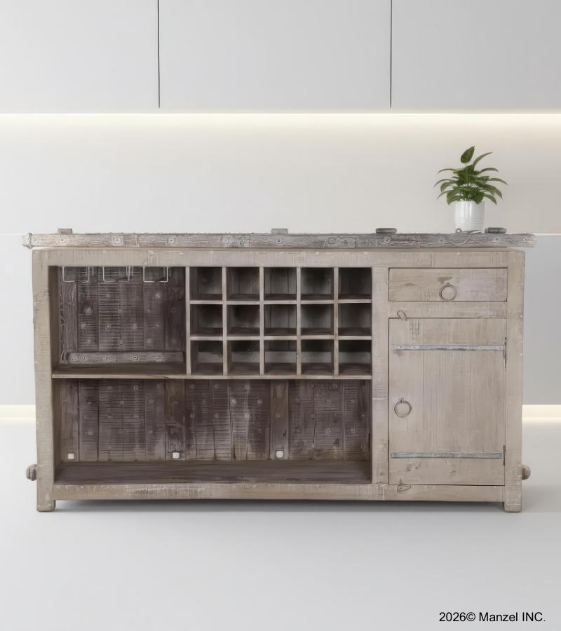 SOLID RECLAIMED TEAK WINE CABINET BAR
