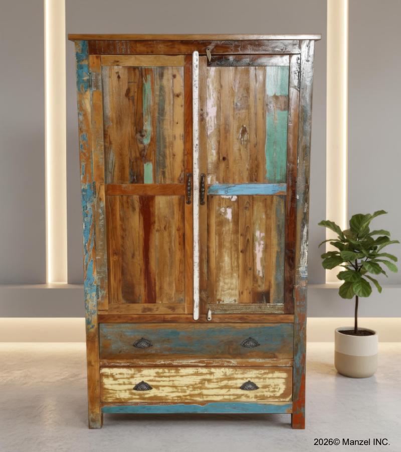WOODEN Wardrobe w/ Shelves + Drawers