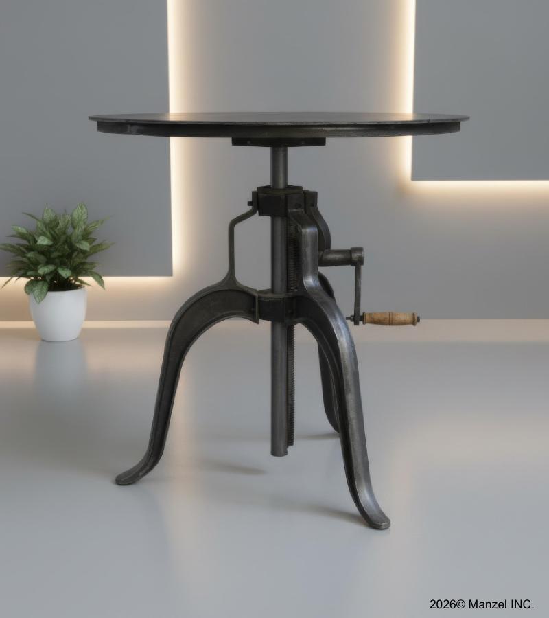 ADJUSTABLE HEIGHT IRON CRACK ROUND TABLE