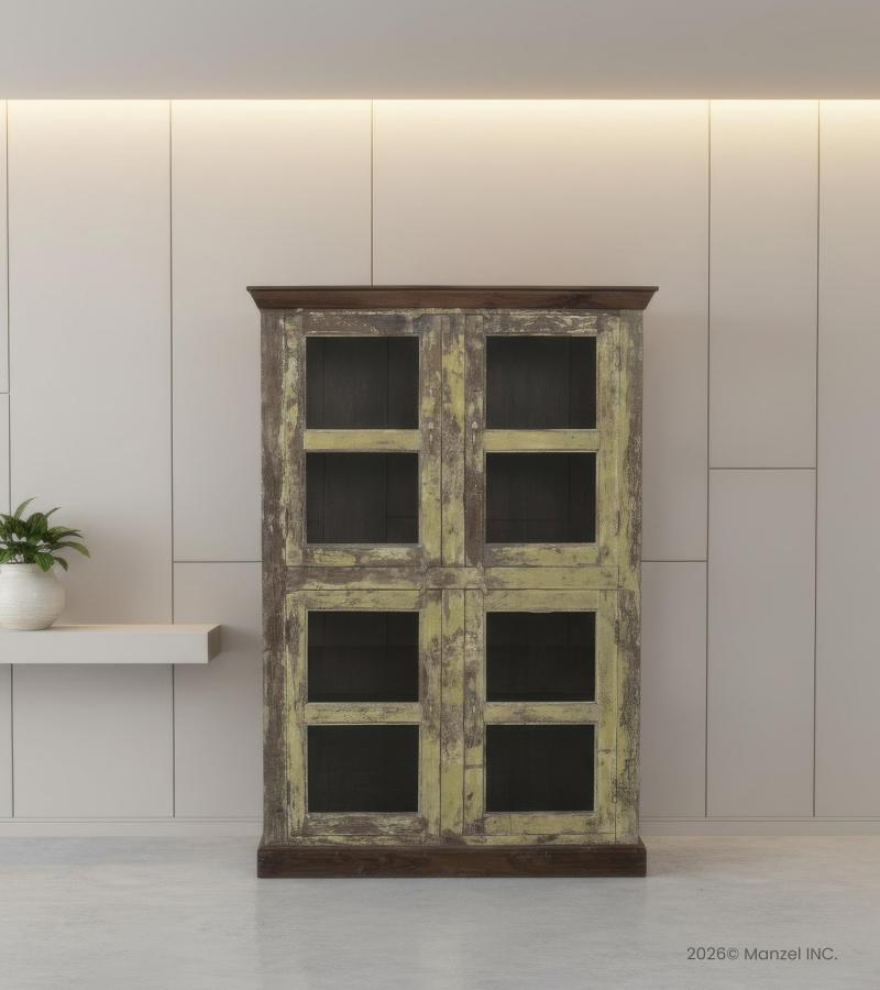VINTAGE RECLAIMED TEAK WOOD & GLASS CABINET DISPLAY CASE