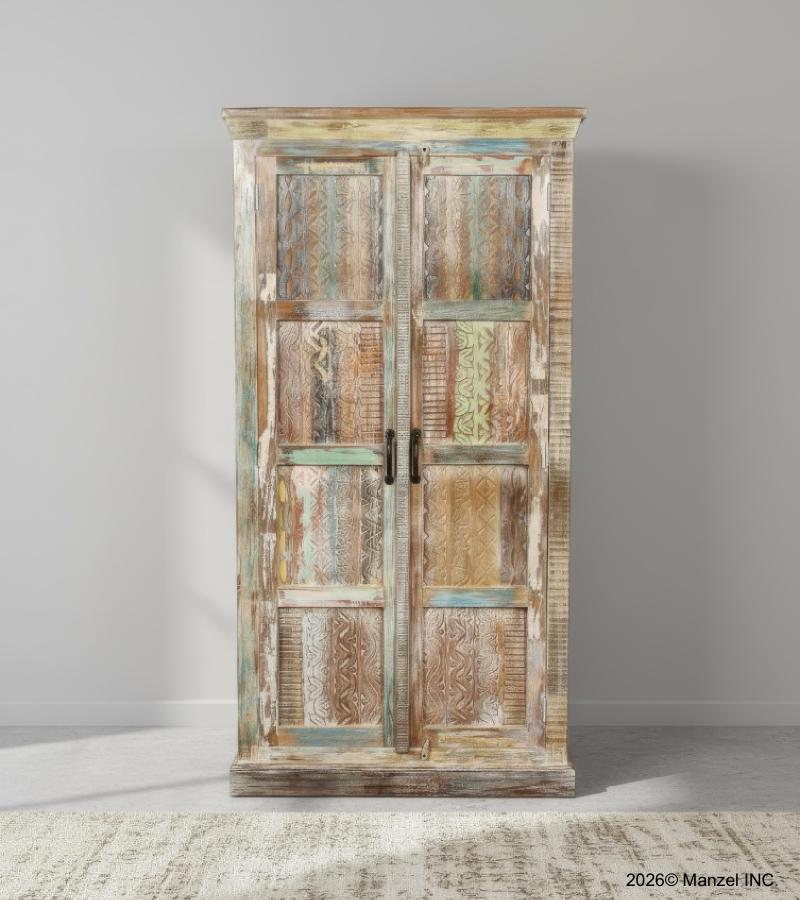 CARVED SOLID RECLAIMED TEAK WOOD WARDROBE ARMOIRE CABINET