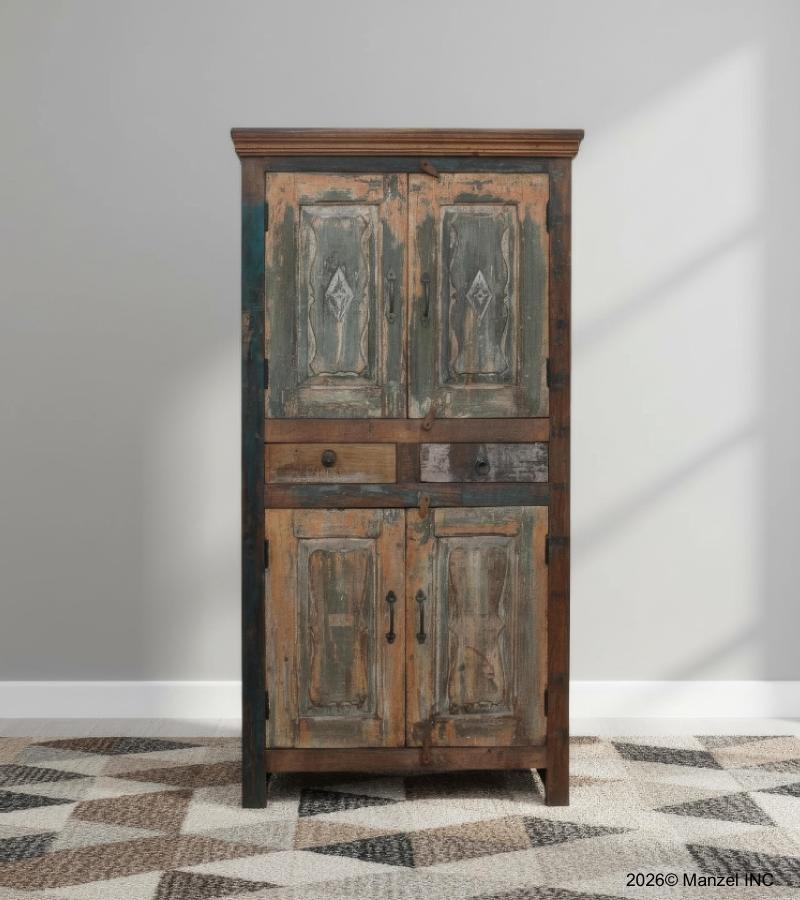 SOLID RECLAIMED TEAK WOOD 4 DOOR, 2 DRAWER CABINET