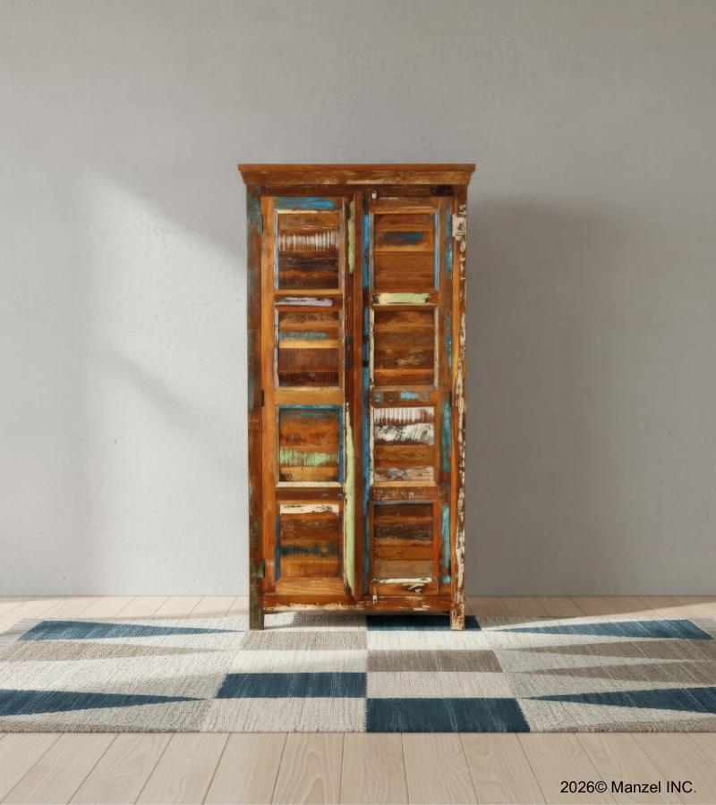 SOLID RECLAIMED TEAK WOOD 2 DOOR WARDROBE CABINET ARMOIRE