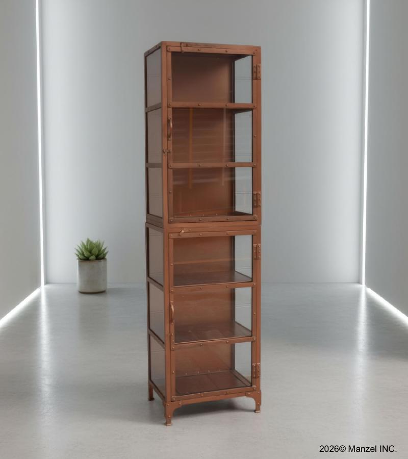 SOLID CARVED WOOD + METAL DOUBLE DOOR CABINET