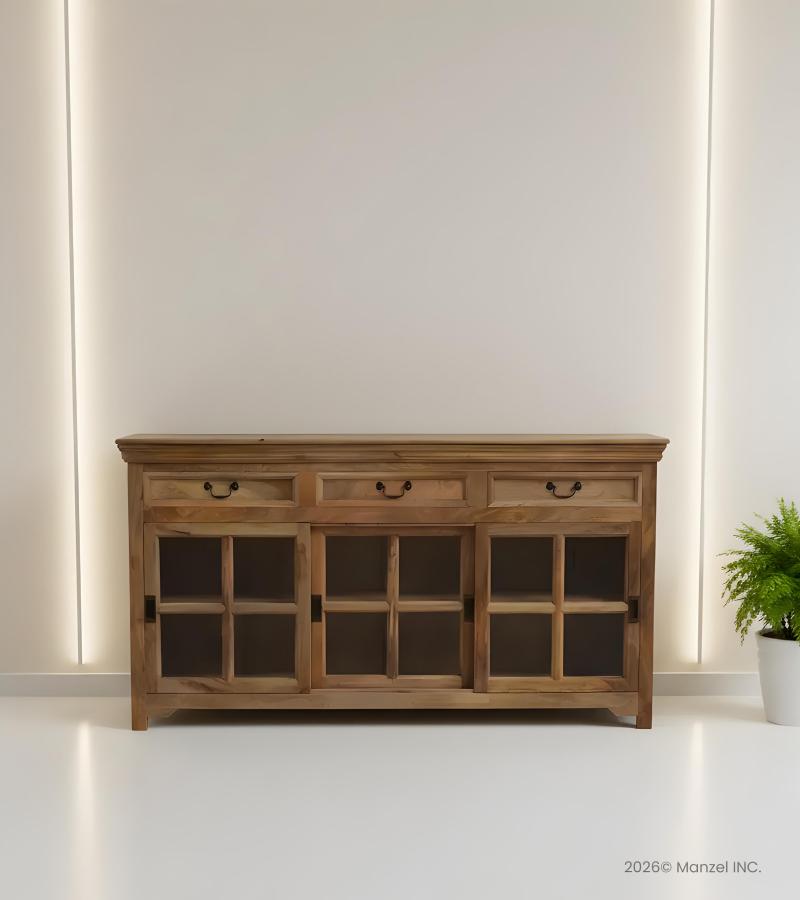 TRADITIONAL SOLID WOOD 3 DOOR SLIDERS WITH DRAWERS SIDEBOARD