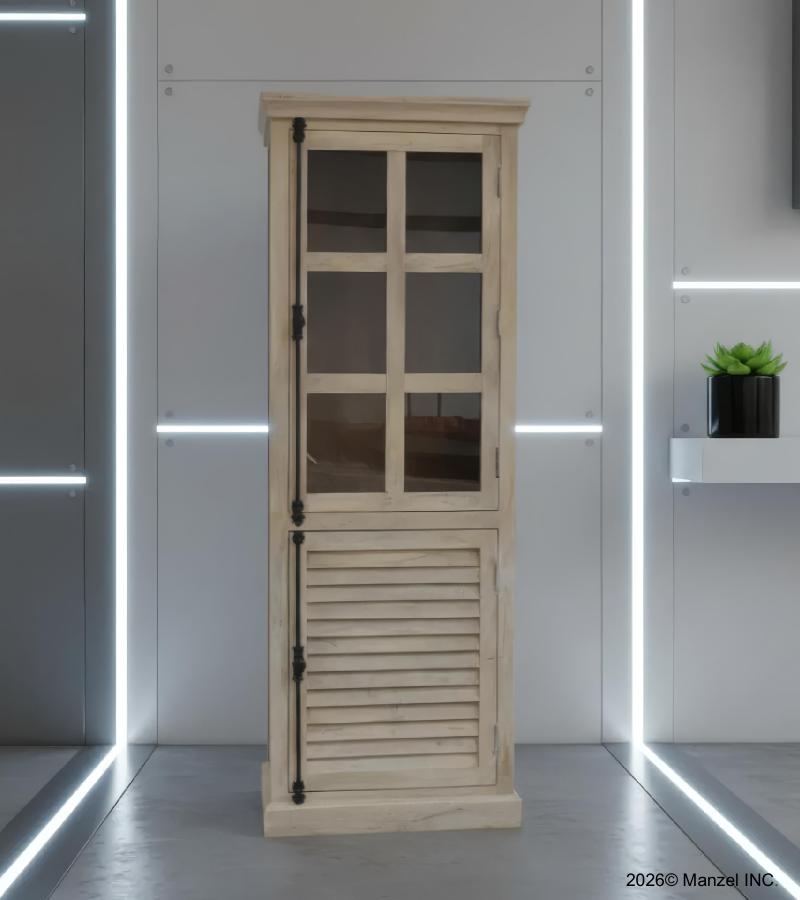 SOLID WOOD & GLASS 2 DOOR DISPLAY + STORAGE CABINET