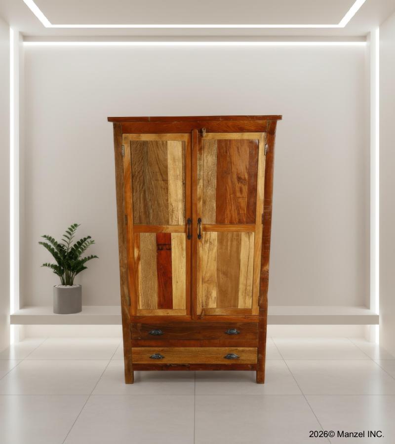 2 DOOR SOLID RECLAIMED TEAK WOOD CABINET W/ 2 DRAWERS