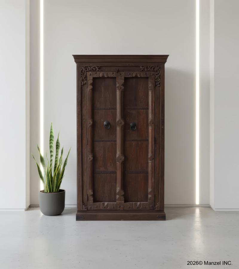 VINTAGE SOLID RECLAIMED TEAK WOOD CABINET W/ SHELVES