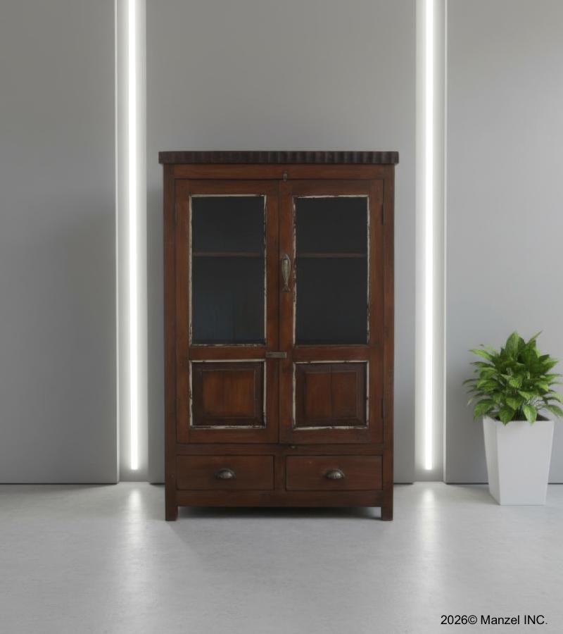 VINTAGE RECLAIMED TEAK & GLASS CABINET W/ SHELVES