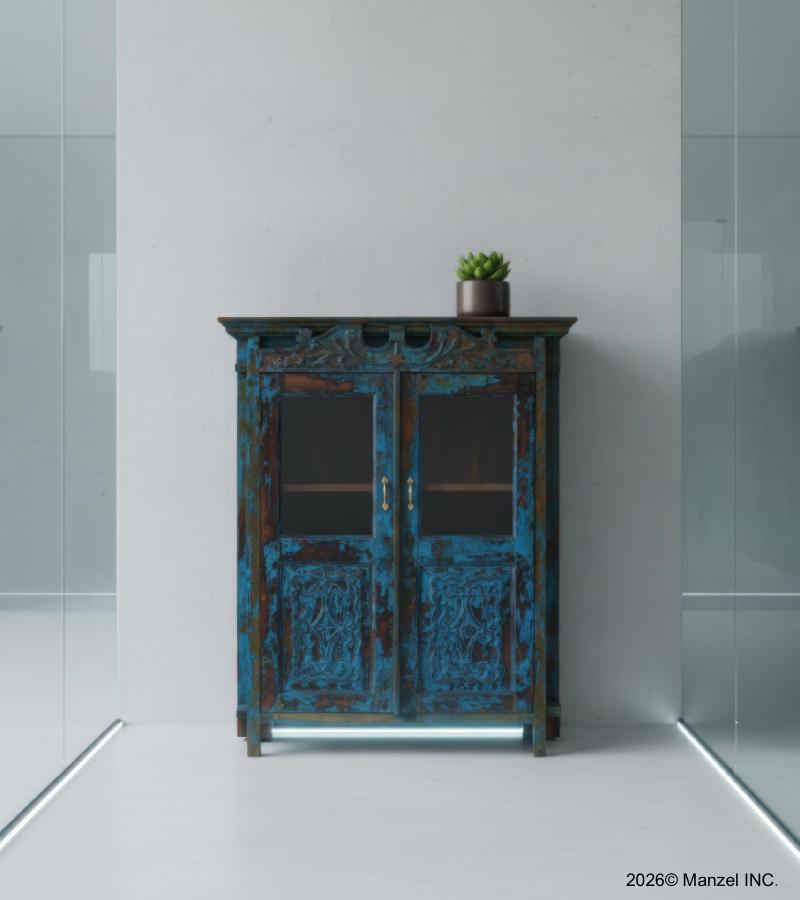 SOLID RECLAIMED TEAK WOOD & GLASS CABINET