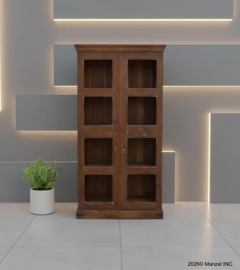 SOLID RECLAIMED TEAK WOOD & GLASS CABINET