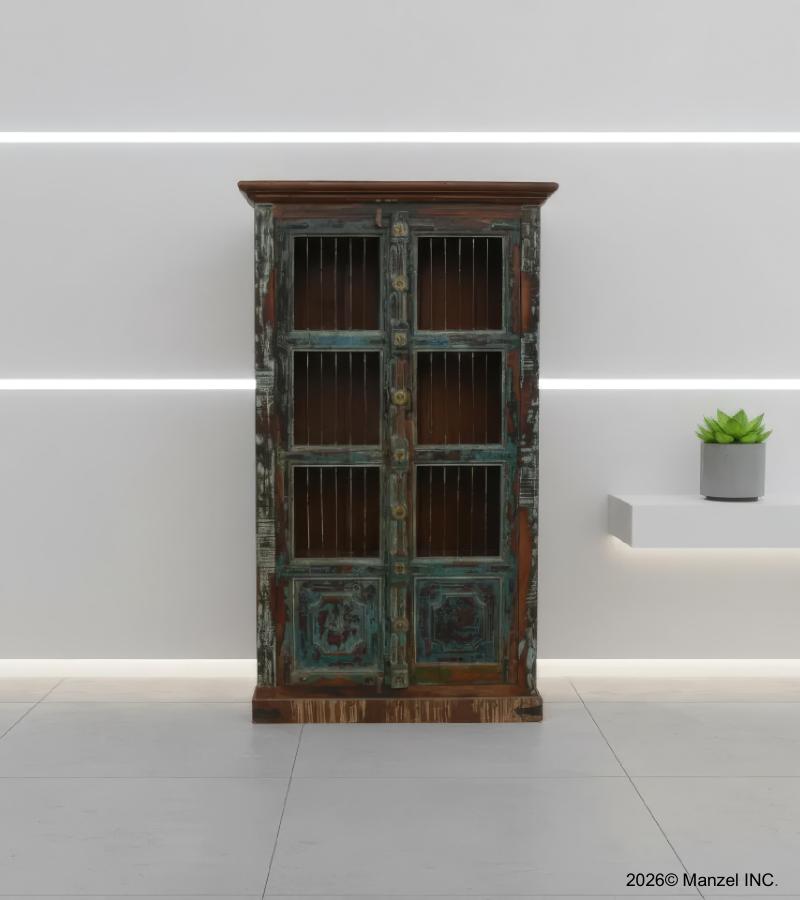 SOLID RECLAIMED TEAK WOOD & IRON STORAGE CABINET