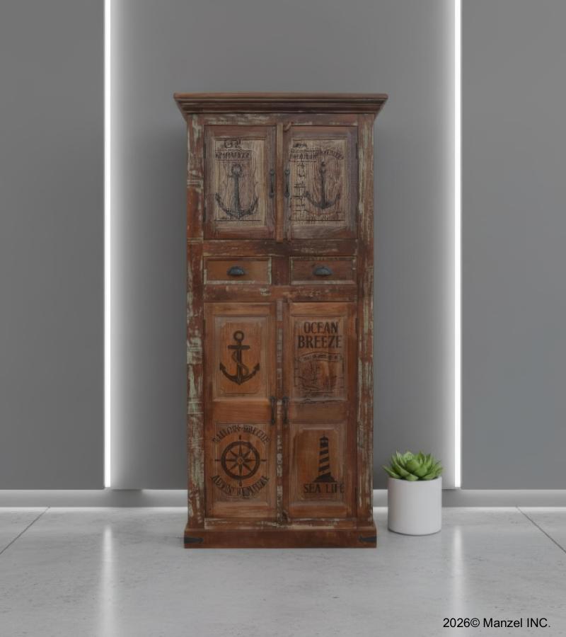 SOLID RECLAIMED TEAK WOOD CABINET WITH DOORS & 2 DRAWERS